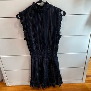 Elan brand, S, black cocktail dress with cinched collar & waste, ruffle details